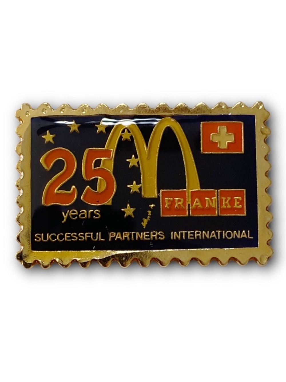 McDonald’s Pin FRANKE 25 Years 1997 Postage Stamp International Metal Lapel Pin
